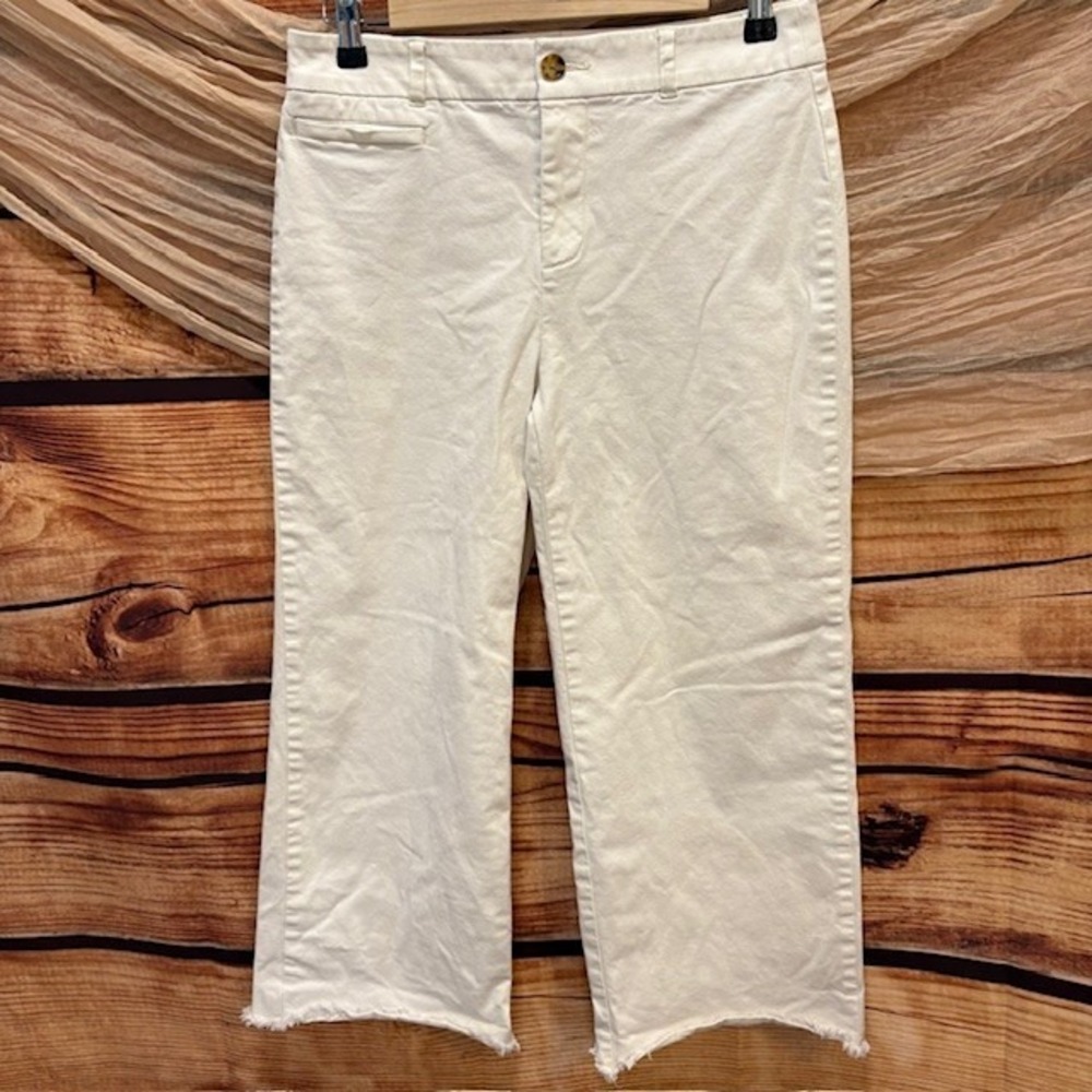 Loft Outlet Women's Cream Off White High Rise Slim Wide Leg Crop Pants Size 6P‎